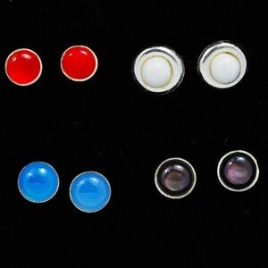 4 Pair Set of 925 Silver Gemstone Earrings